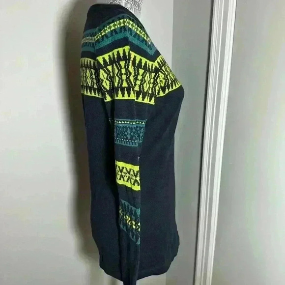 Woolrich Cotton Blend Petite Women’s Navy and Lime Green Pullover Sweater. P/S - Picture 4 of 9